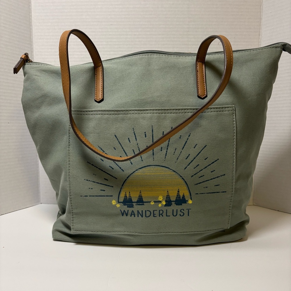 Sonoma Wanderlust Canvas Bag Purse Zipper Tote Green Sunshine